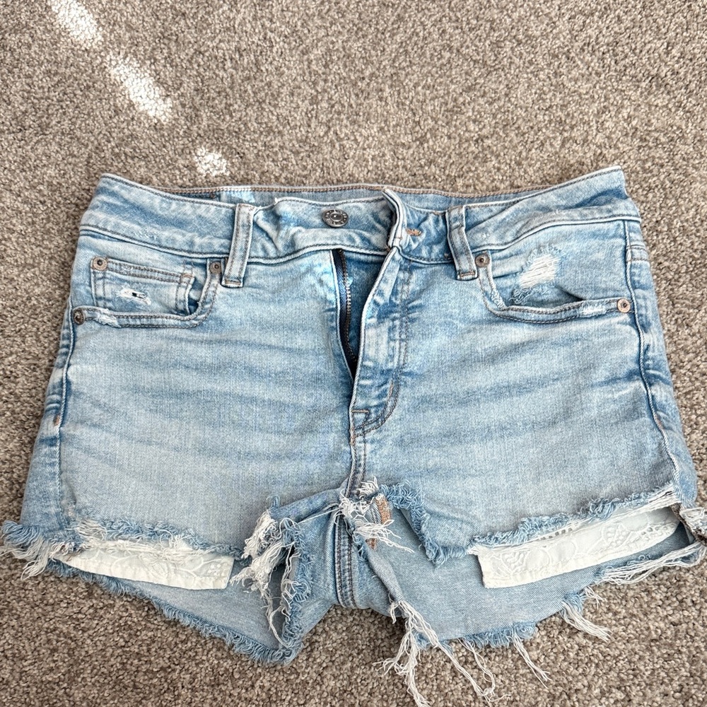 American Eagle Outfitters Light Blue Distressed Jean Shorts